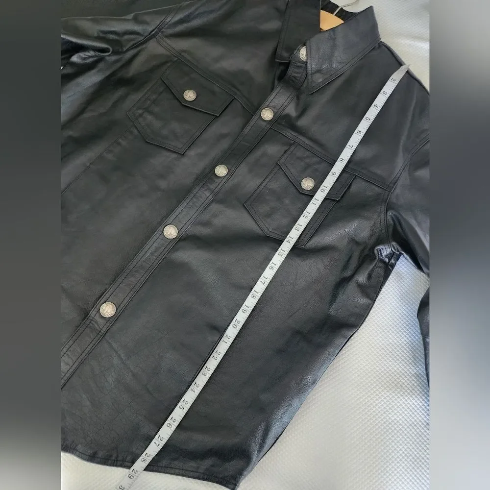 X Element Black Leather Shirt Jacket Motorcicle